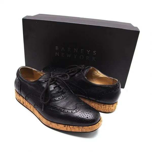 バーニーズニューヨークBARNEYS NEW YORK コルクソールレザーウイングチップシューズ 黒36(23位) K-103055_001