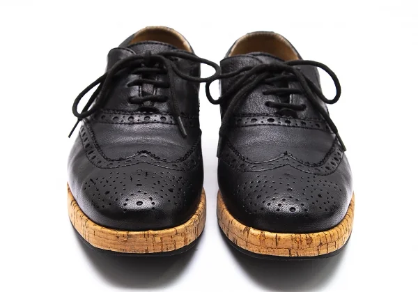 バーニーズニューヨークBARNEYS NEW YORK コルクソールレザーウイングチップシューズ 黒36(23位) K-103055_002