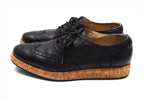 バーニーズニューヨークBARNEYS NEW YORK コルクソールレザーウイングチップシューズ 黒36(23位) K-103055_003