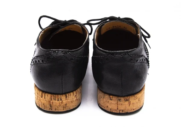 バーニーズニューヨークBARNEYS NEW YORK コルクソールレザーウイングチップシューズ 黒36(23位) K-103055_004