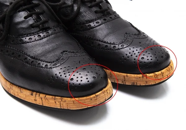 バーニーズニューヨークBARNEYS NEW YORK コルクソールレザーウイングチップシューズ 黒36(23位) K-103055_006