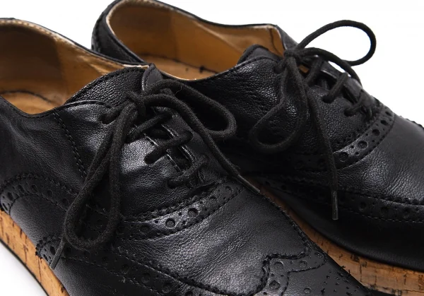 バーニーズニューヨークBARNEYS NEW YORK コルクソールレザーウイングチップシューズ 黒36(23位) K-103055_009