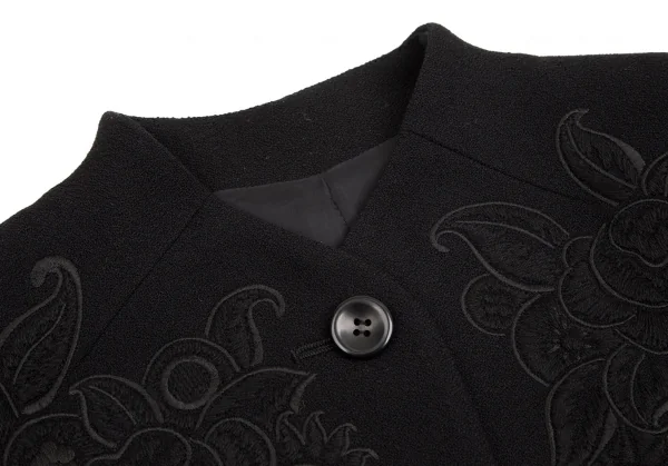 ケンゾーKENZO ウール花柄刺繍ノーカラージャケット 黒2 K-103061_004