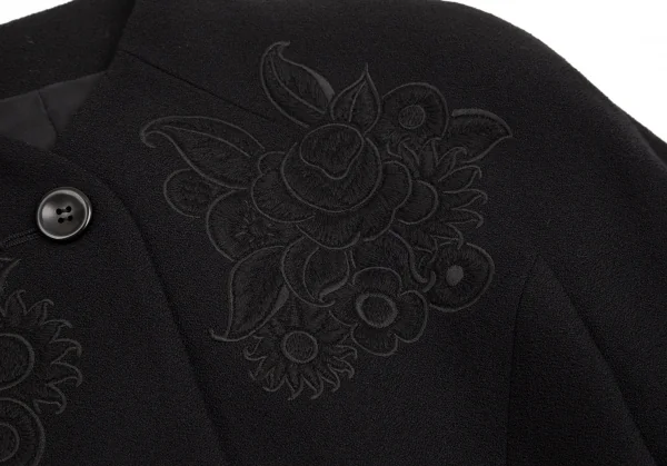 ケンゾーKENZO ウール花柄刺繍ノーカラージャケット 黒2 K-103061_007