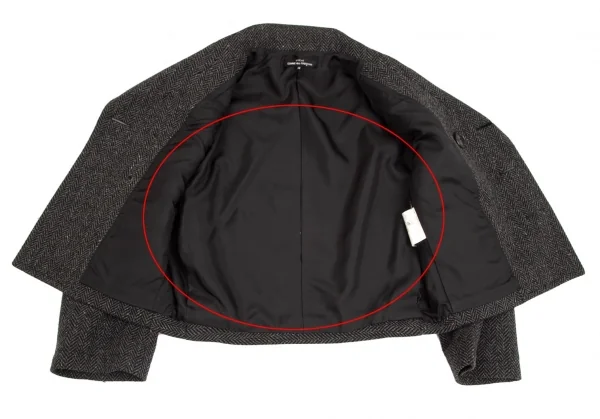 トリココムデギャルソンtricot COMME des GARCONSウールナイロンヘリンボーンサイドつまみデザインショートPコート ダークグレーM K-103066_011