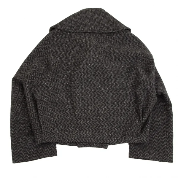 トリココムデギャルソンtricot COMME des GARCONSウールナイロンヘリンボーンサイドつまみデザインショートPコート ダークグレーM K-103066_013