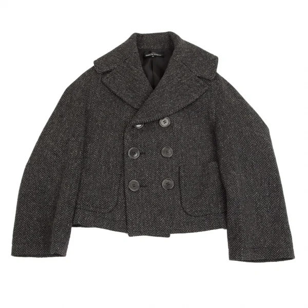 トリココムデギャルソンtricot COMME des GARCONSウールナイロンヘリンボーンサイドつまみデザインショートPコート ダークグレーM K-103066_002