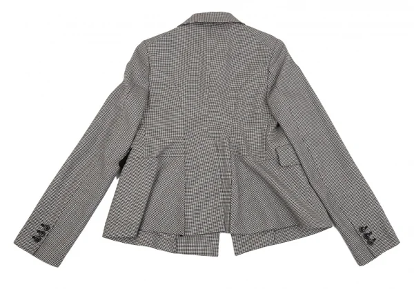 ブラック コムデギャルソンBLACK COMME des GARCONS 花柄刺繍ハウンドトゥースラウンドカラージャケット 白黒XS K-103074_013