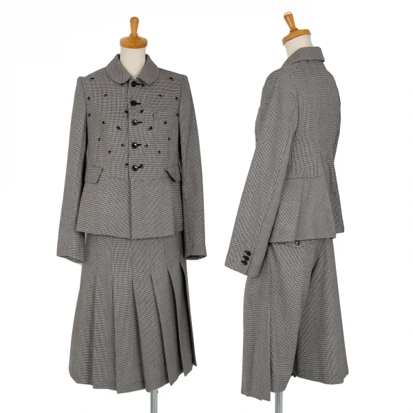 ブラック コムデギャルソンBLACK COMME des GARCONS 花柄刺繍ハウンドトゥースラウンドカラージャケット 白黒XS K-103074_017