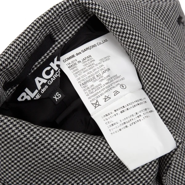 ブラック コムデギャルソンBLACK COMME des GARCONS 花柄刺繍ハウンドトゥースラウンドカラージャケット 白黒XS K-103074_018
