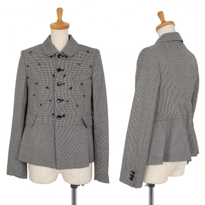 ブラック コムデギャルソンBLACK COMME des GARCONS 花柄刺繍ハウンドトゥースラウンドカラージャケット 白黒