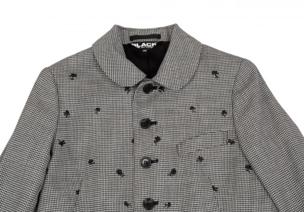 ブラック コムデギャルソンBLACK COMME des GARCONS 花柄刺繍ハウンドトゥースラウンドカラージャケット 白黒XS K-103074_003