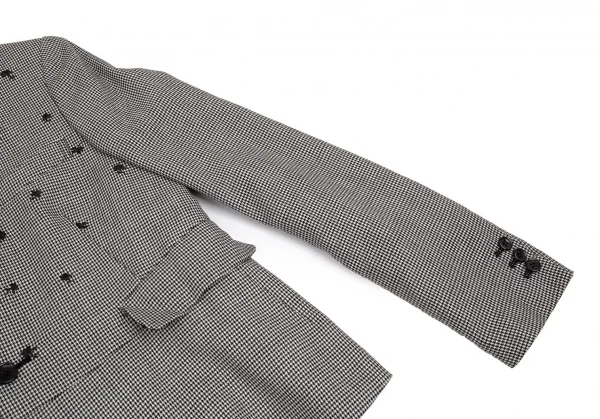 ブラック コムデギャルソンBLACK COMME des GARCONS 花柄刺繍ハウンドトゥースラウンドカラージャケット 白黒XS K-103074_005