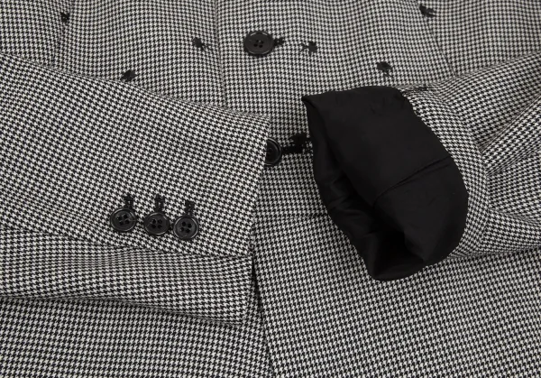 ブラック コムデギャルソンBLACK COMME des GARCONS 花柄刺繍ハウンドトゥースラウンドカラージャケット 白黒XS K-103074_006