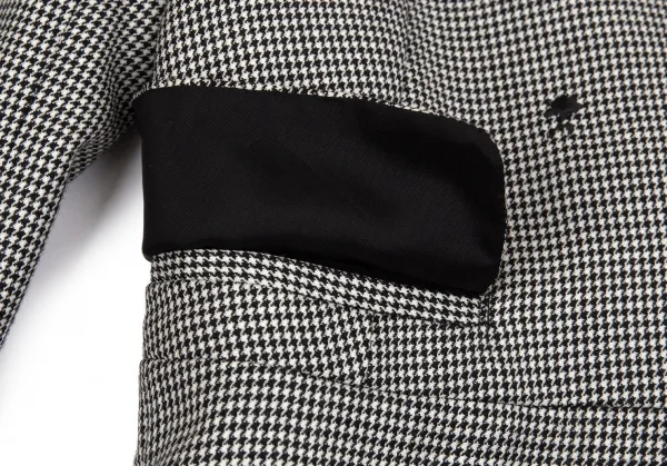 ブラック コムデギャルソンBLACK COMME des GARCONS 花柄刺繍ハウンドトゥースラウンドカラージャケット 白黒XS K-103074_008