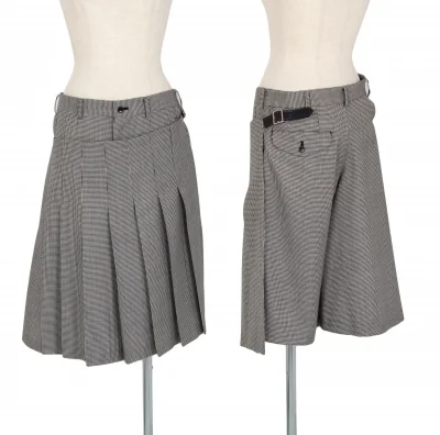 ブラック コムデギャルソンBLACK COMME des GARCONSウールハウンドトゥースラッププリーツスカート風パンツ