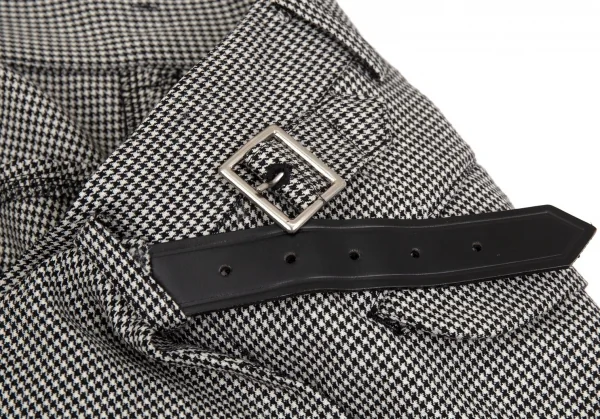 ブラック コムデギャルソンBLACK COMME des GARCONSウールハウンドトゥースラッププリーツスカート風パンツ 白黒M K-103075_005