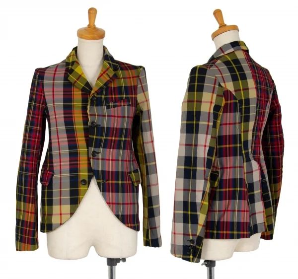コムコム コムデギャルソンCOMME des GARCONS ポリシワ加工マドラスチェックジャケット マルチSS K-103088_001