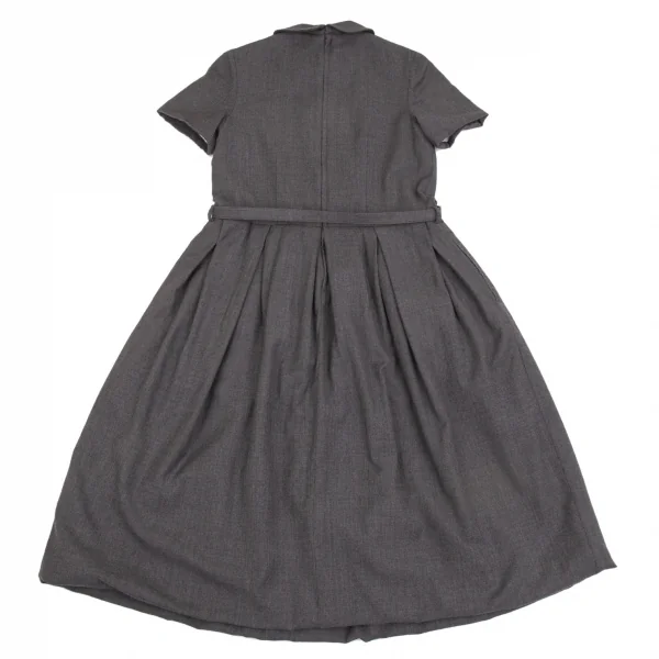 コムコム コムデギャルソンCOMME des GARCONS ウールウエストベルトラウンドカラー半袖ワンピース グレーS K-103104_010