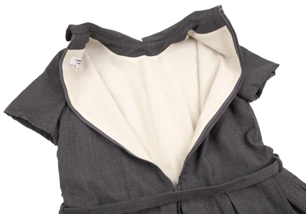 コムコム コムデギャルソンCOMME des GARCONS ウールウエストベルトラウンドカラー半袖ワンピース グレーS K-103104_011