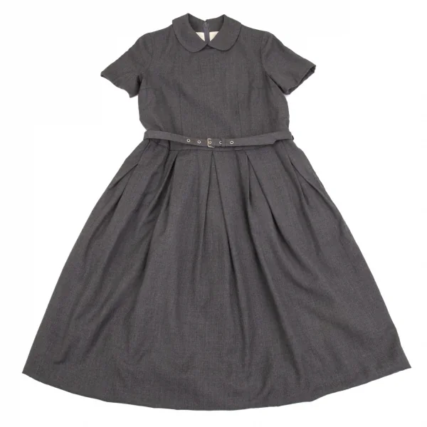 コムコム コムデギャルソンCOMME des GARCONS ウールウエストベルトラウンドカラー半袖ワンピース グレーS K-103104_002