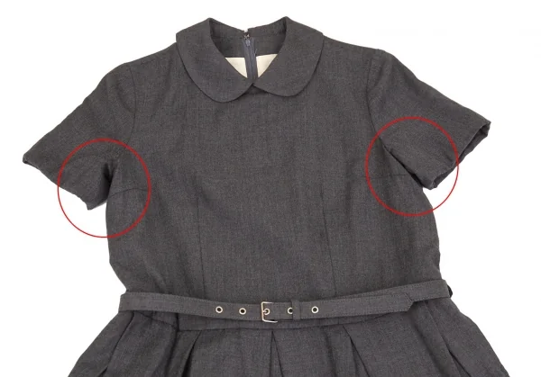 コムコム コムデギャルソンCOMME des GARCONS ウールウエストベルトラウンドカラー半袖ワンピース グレーS K-103104_003