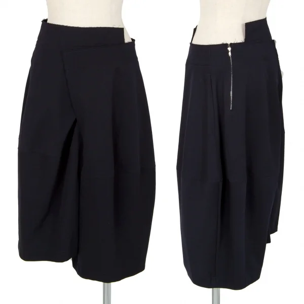 コムデギャルソンCOMME des GARCONS ウールギャバセンターカッティング裁ち切りハーフラップパンツ 紺S K-103114_001