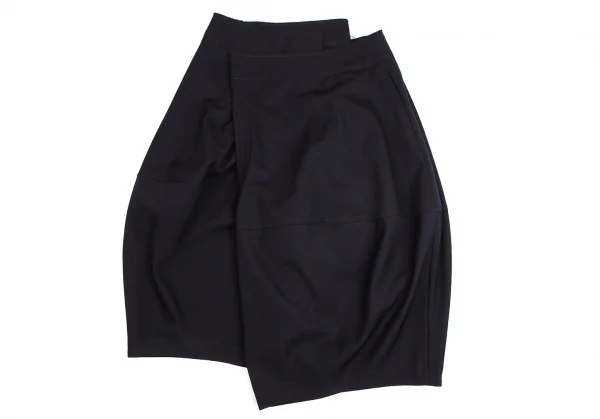 コムデギャルソンCOMME des GARCONS ウールギャバセンターカッティング裁ち切りハーフラップパンツ 紺S K-103114_002
