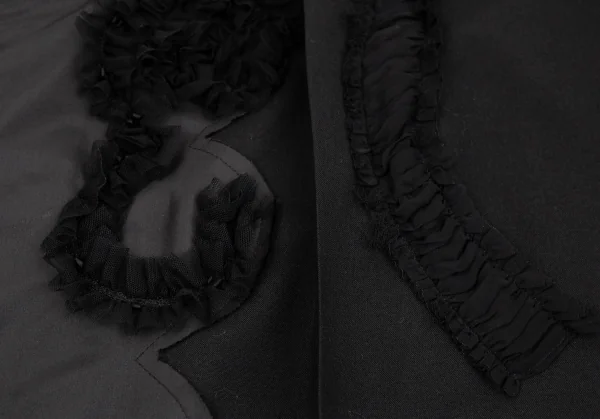 コムデギャルソンCOMME des GARCONS ウールフロントチュール花柄装飾カッティングデザインワイドパンツ 黒S K-103116_010