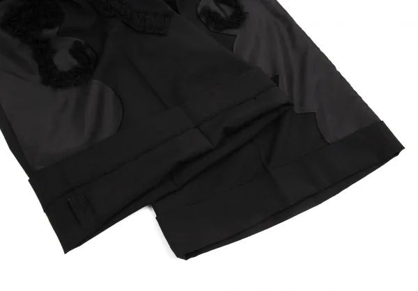 コムデギャルソンCOMME des GARCONS ウールフロントチュール花柄装飾カッティングデザインワイドパンツ 黒S K-103116_012
