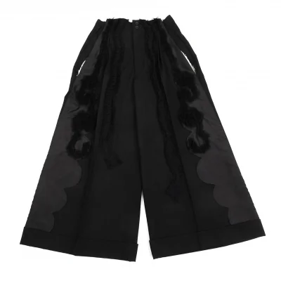 コムデギャルソンCOMME des GARCONS ウールフロントチュール花柄装飾カッティングデザインワイドパンツ