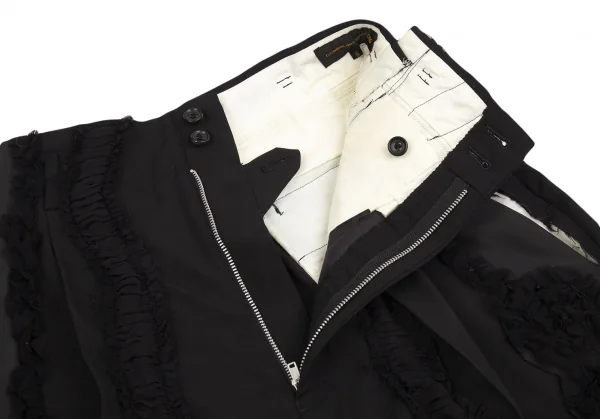 コムデギャルソンCOMME des GARCONS ウールフロントチュール花柄装飾カッティングデザインワイドパンツ 黒S K-103116_004