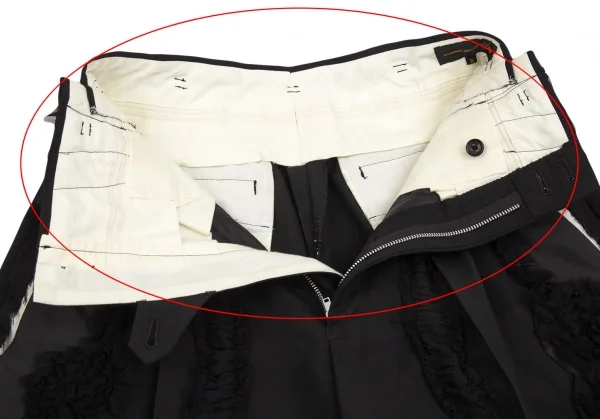 コムデギャルソンCOMME des GARCONS ウールフロントチュール花柄装飾カッティングデザインワイドパンツ 黒S K-103116_005