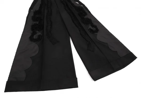 コムデギャルソンCOMME des GARCONS ウールフロントチュール花柄装飾カッティングデザインワイドパンツ 黒S K-103116_009