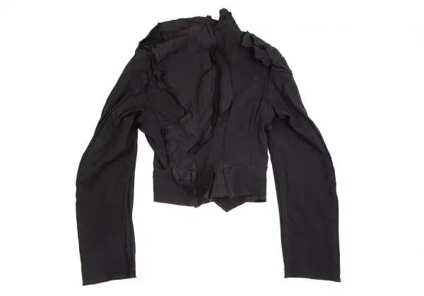 コムデギャルソンCOMME des GARCONS エステルフリル貼り付けデザインボタンレスショートジャケット 黒S位 K-103119_011