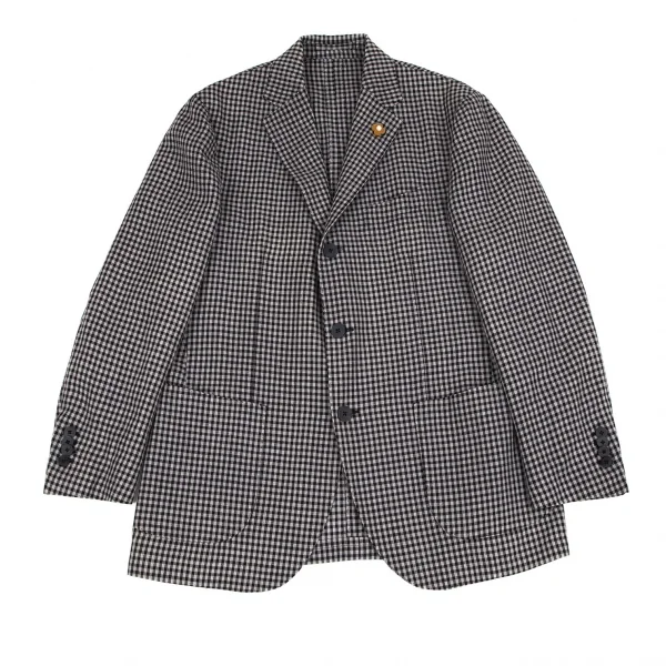 ラルディーニLARDINI 染めリネンウール花柄ボタンワンポイントギンガムチェックジャケット グレー黒50 K-103124_001
