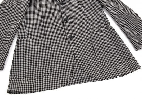 ラルディーニLARDINI 染めリネンウール花柄ボタンワンポイントギンガムチェックジャケット グレー黒50 K-103124_010