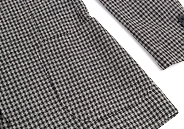 ラルディーニLARDINI 染めリネンウール花柄ボタンワンポイントギンガムチェックジャケット グレー黒50 K-103124_011