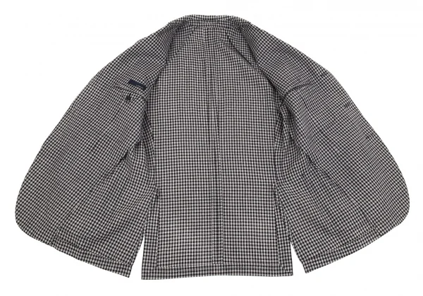 ラルディーニLARDINI 染めリネンウール花柄ボタンワンポイントギンガムチェックジャケット グレー黒50 K-103124_013