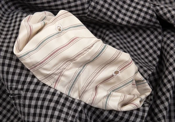 ラルディーニLARDINI 染めリネンウール花柄ボタンワンポイントギンガムチェックジャケット グレー黒50 K-103124_014