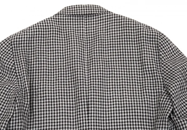 ラルディーニLARDINI 染めリネンウール花柄ボタンワンポイントギンガムチェックジャケット グレー黒50 K-103124_016