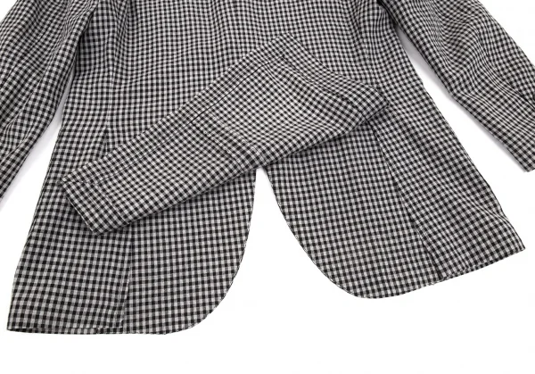 ラルディーニLARDINI 染めリネンウール花柄ボタンワンポイントギンガムチェックジャケット グレー黒50 K-103124_017