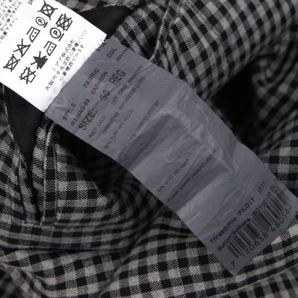 ラルディーニLARDINI 染めリネンウール花柄ボタンワンポイントギンガムチェックジャケット グレー黒50 K-103124_019