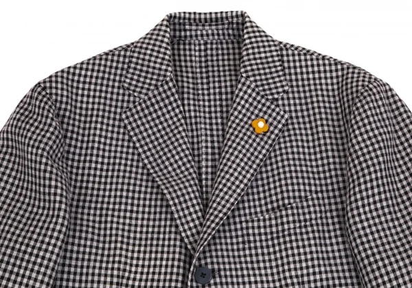 ラルディーニLARDINI 染めリネンウール花柄ボタンワンポイントギンガムチェックジャケット グレー黒50 K-103124_002