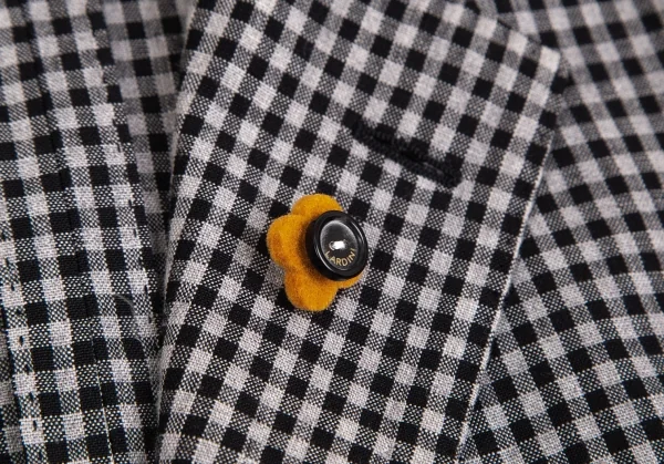 ラルディーニLARDINI 染めリネンウール花柄ボタンワンポイントギンガムチェックジャケット グレー黒50 K-103124_005