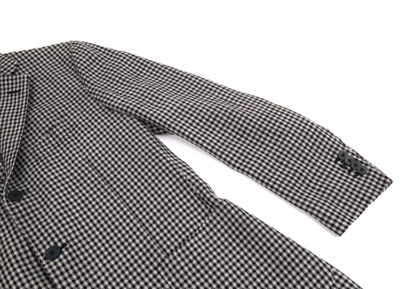 ラルディーニLARDINI 染めリネンウール花柄ボタンワンポイントギンガムチェックジャケット グレー黒50 K-103124_006