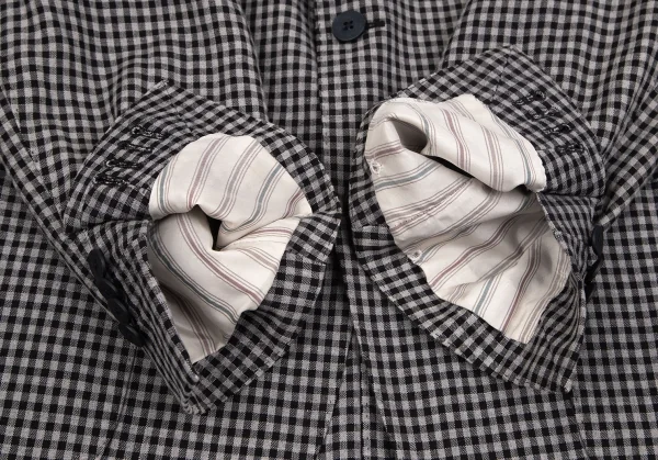 ラルディーニLARDINI 染めリネンウール花柄ボタンワンポイントギンガムチェックジャケット グレー黒50 K-103124_008