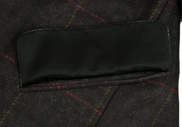 コムデギャルソン オムドゥCOMME des GARCONS HOMME DEUX ポリ斜行切替チェック3Bジャケット カーキL K-103135_010