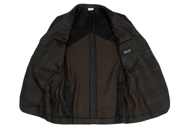 コムデギャルソン オムドゥCOMME des GARCONS HOMME DEUX ポリ斜行切替チェック3Bジャケット カーキL K-103135_011