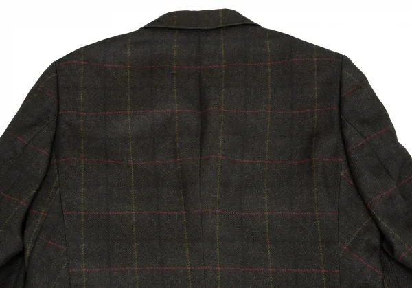 コムデギャルソン オムドゥCOMME des GARCONS HOMME DEUX ポリ斜行切替チェック3Bジャケット カーキL K-103135_013